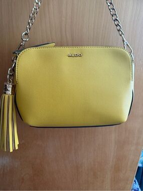 ALDO Yellow Crossbody with Gold Chain and Tassel